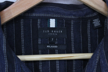 Mens Striped Shirt Relaxed Short Sleeve Linen Cotton