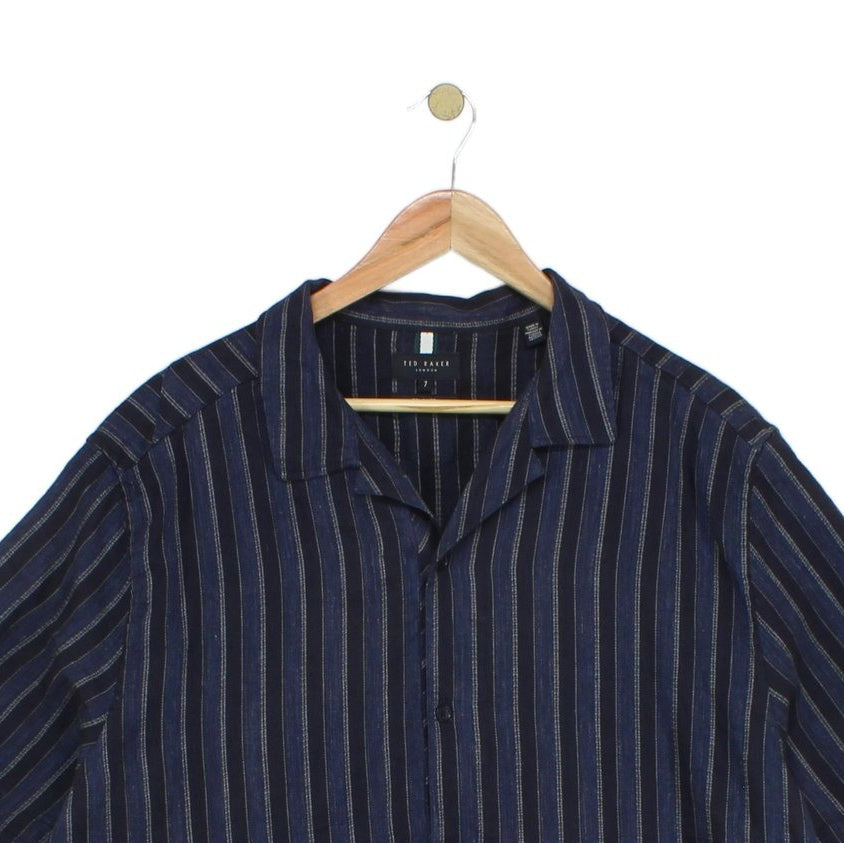 Mens Striped Shirt Relaxed Short Sleeve Linen Cotton