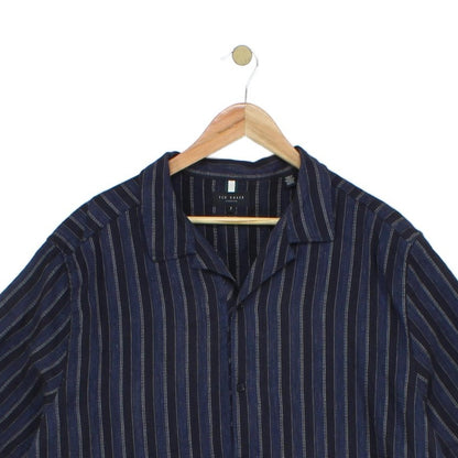 Mens Striped Shirt Relaxed Short Sleeve Linen Cotton