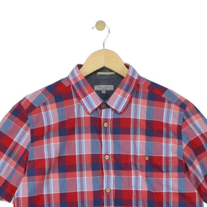 Mens Plaid Shirt Short Sleeve Button Up