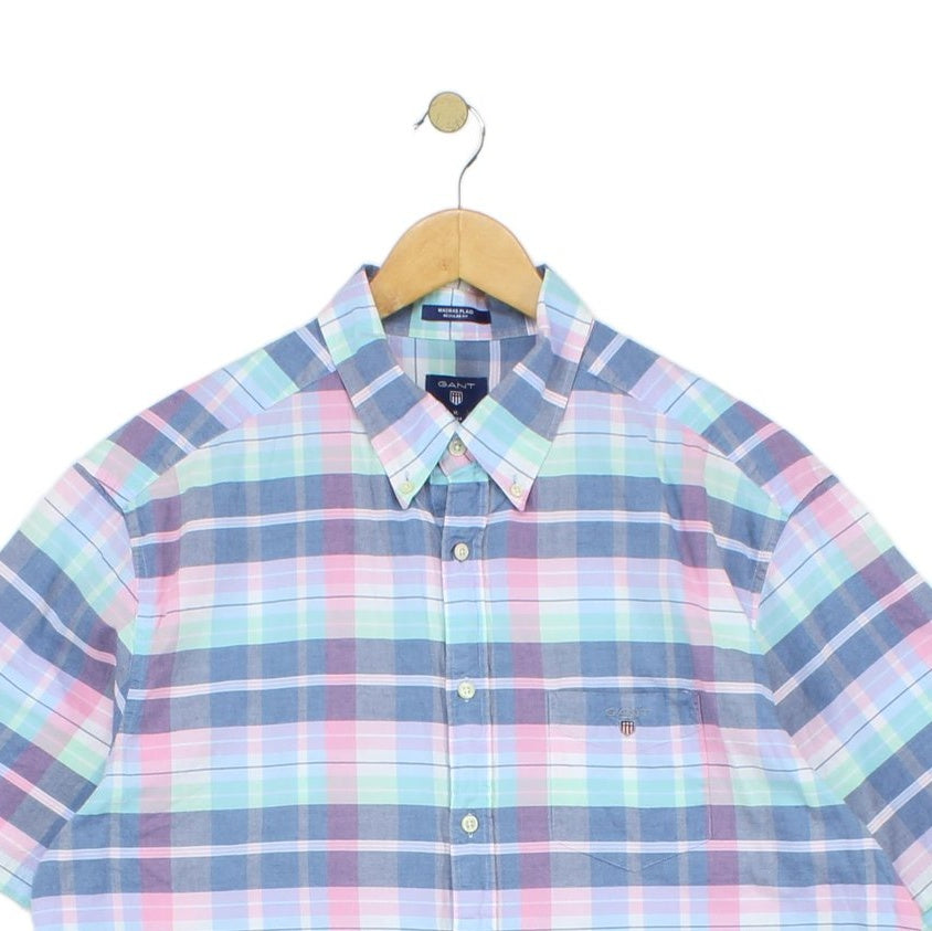 Mens Plaid Shirt Short Sleeve Check