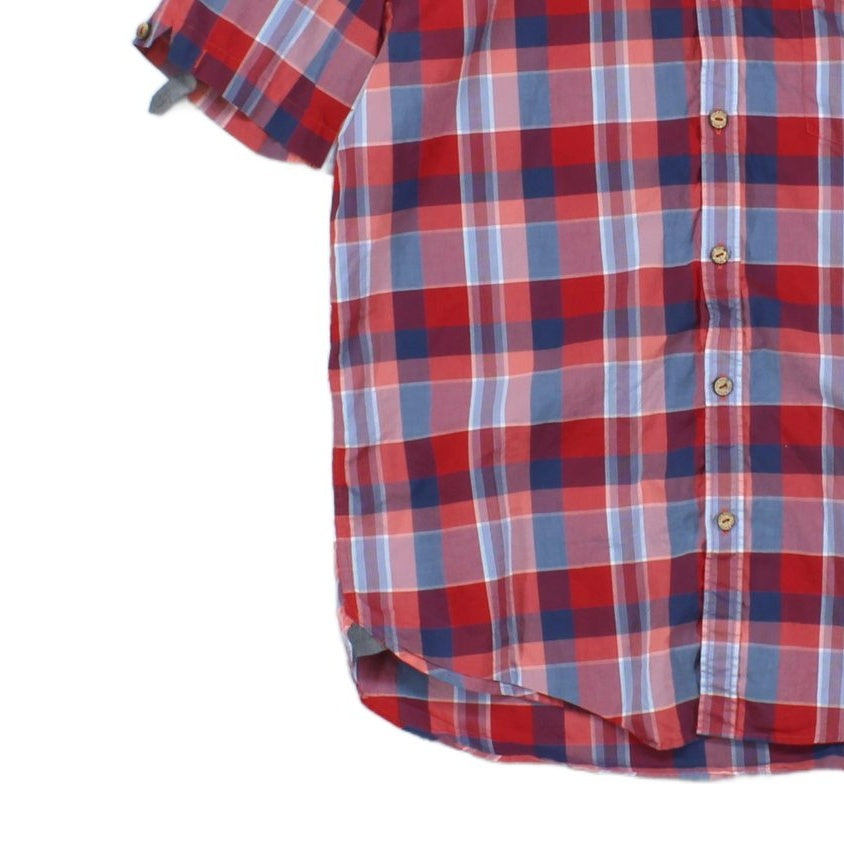 Mens Plaid Shirt Short Sleeve Button Up