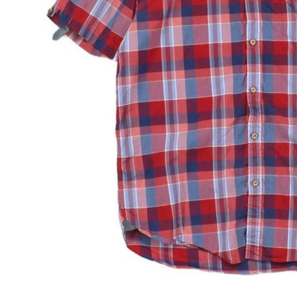 Mens Plaid Shirt Short Sleeve Button Up