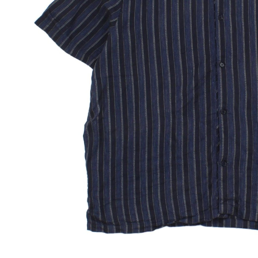 Mens Striped Shirt Relaxed Short Sleeve Linen Cotton
