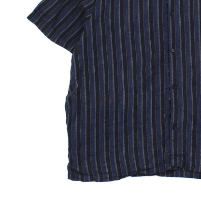 Mens Striped Shirt Relaxed Short Sleeve Linen Cotton