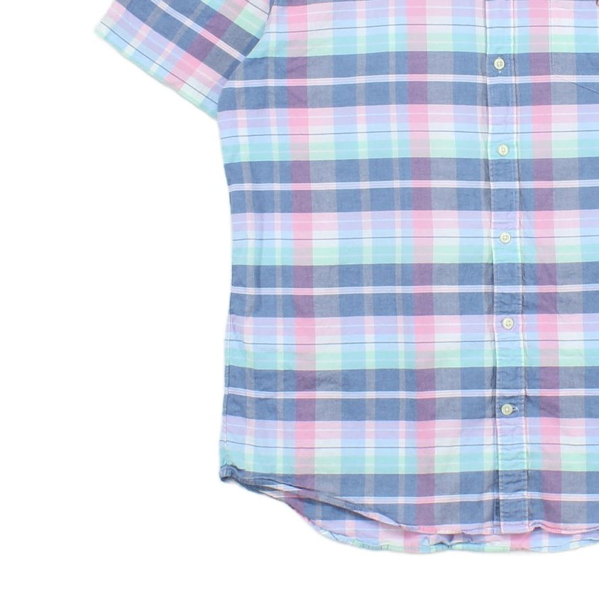 Mens Plaid Shirt Short Sleeve Check