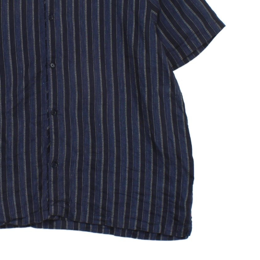 Mens Striped Shirt Relaxed Short Sleeve Linen Cotton