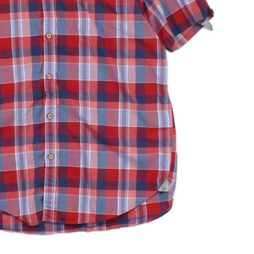 Mens Plaid Shirt Short Sleeve Button Up