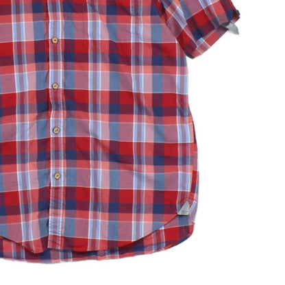 Mens Plaid Shirt Short Sleeve Button Up