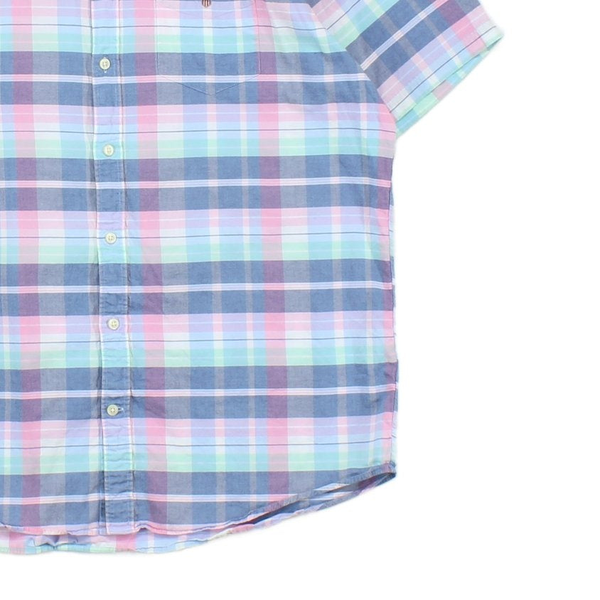 Mens Plaid Shirt Short Sleeve Check
