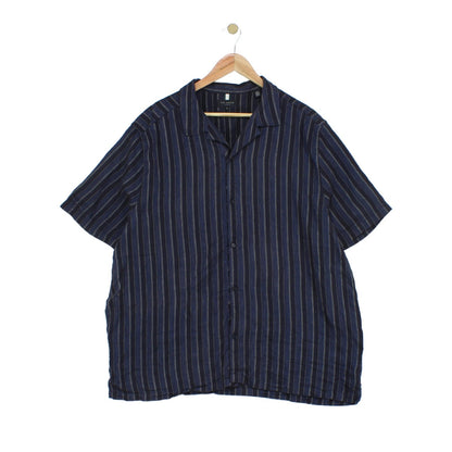 Mens Striped Shirt Relaxed Short Sleeve Linen Cotton