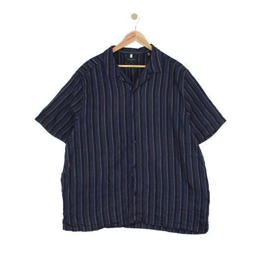 Mens Striped Shirt Relaxed Short Sleeve Linen Cotton