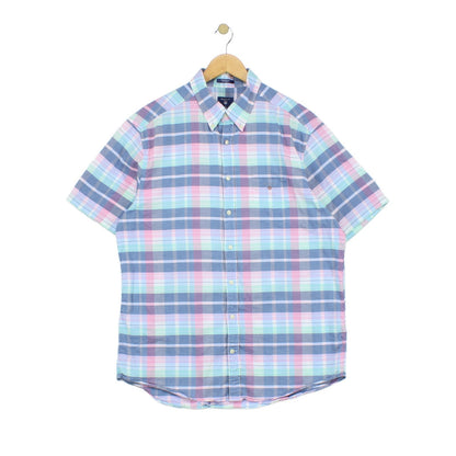 Mens Plaid Shirt Short Sleeve Check