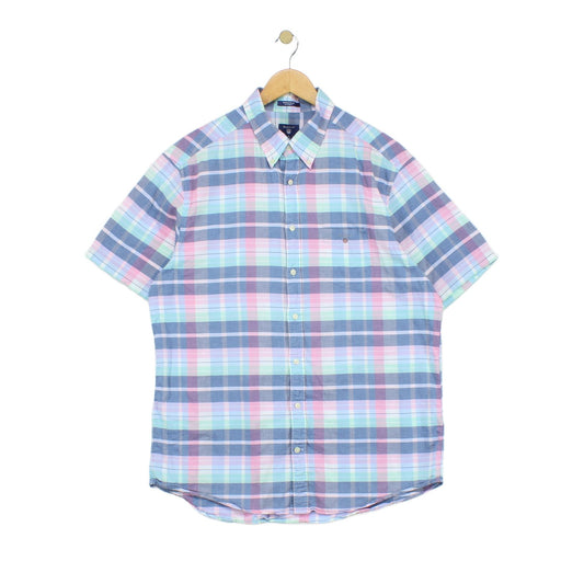 Mens Plaid Shirt Short Sleeve Check