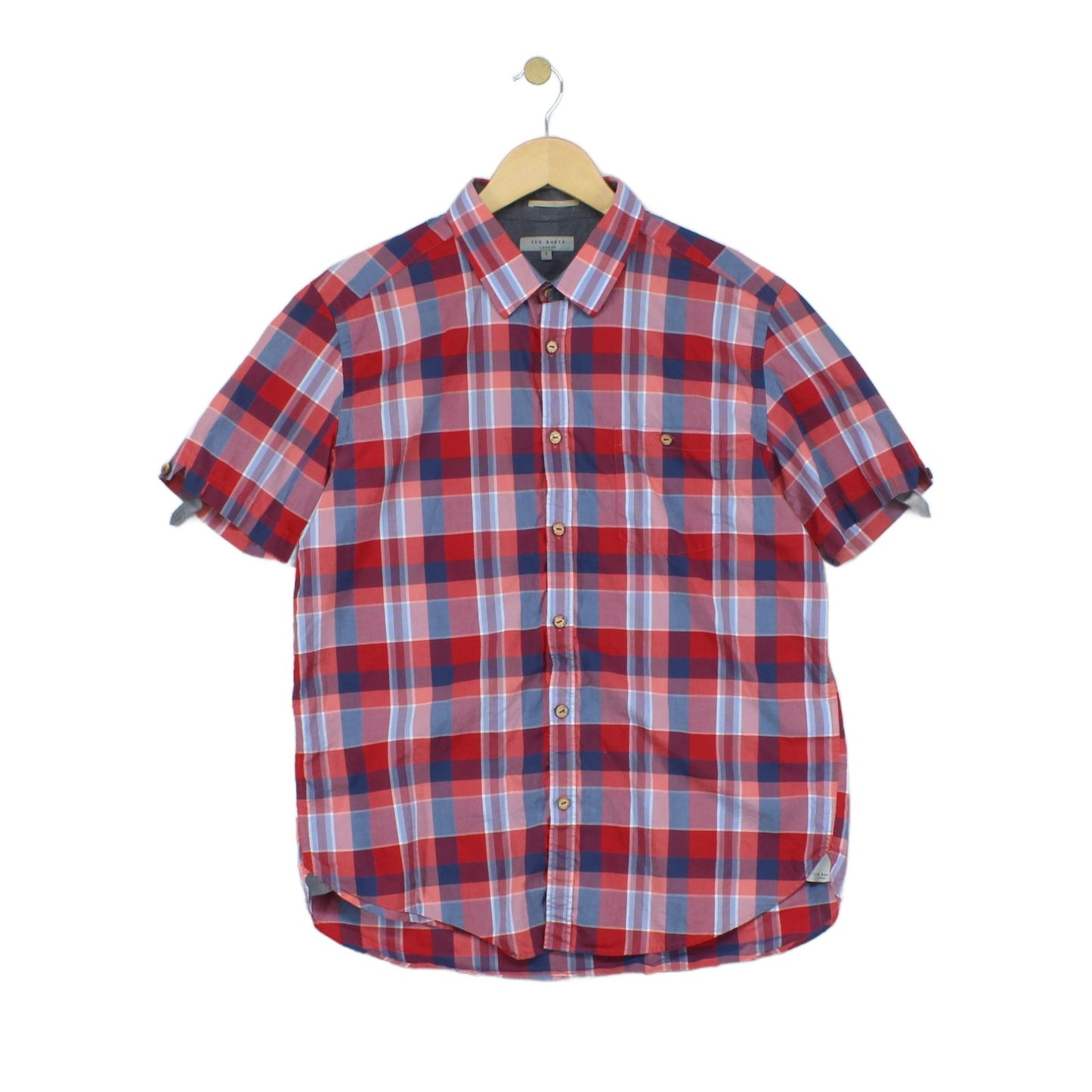 Mens Plaid Shirt Short Sleeve Button Up