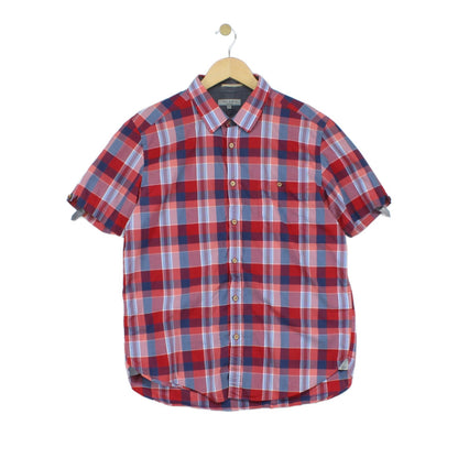 Mens Plaid Shirt Short Sleeve Button Up