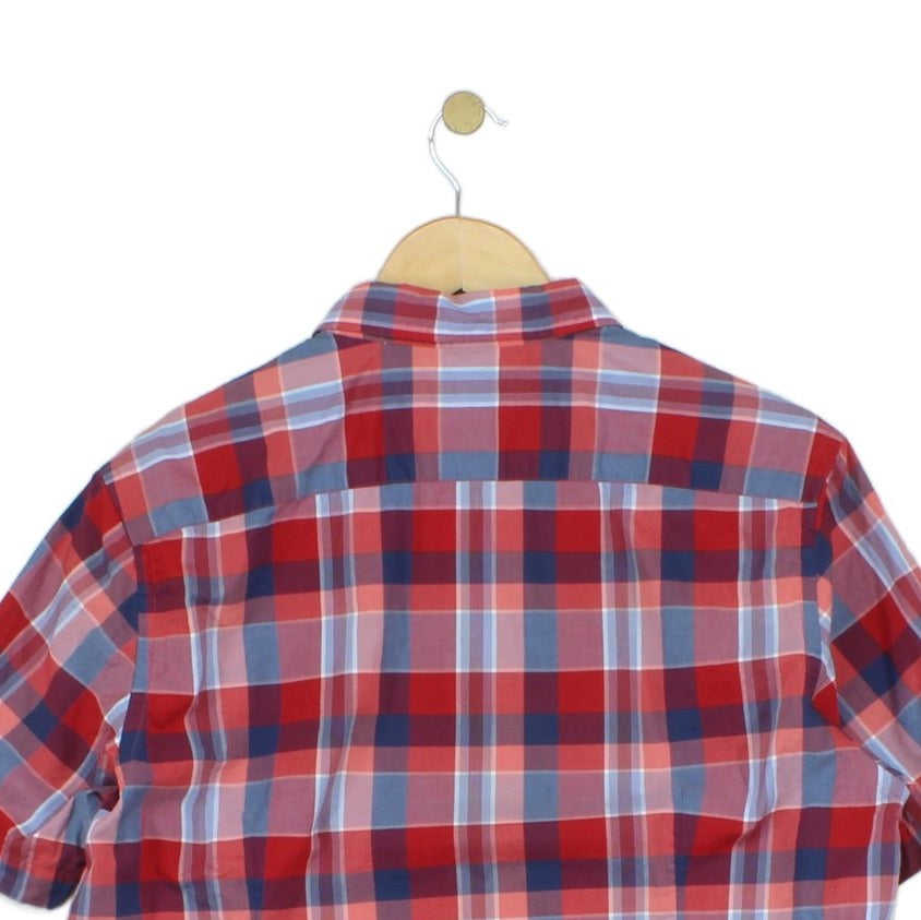 Mens Plaid Shirt Short Sleeve Button Up