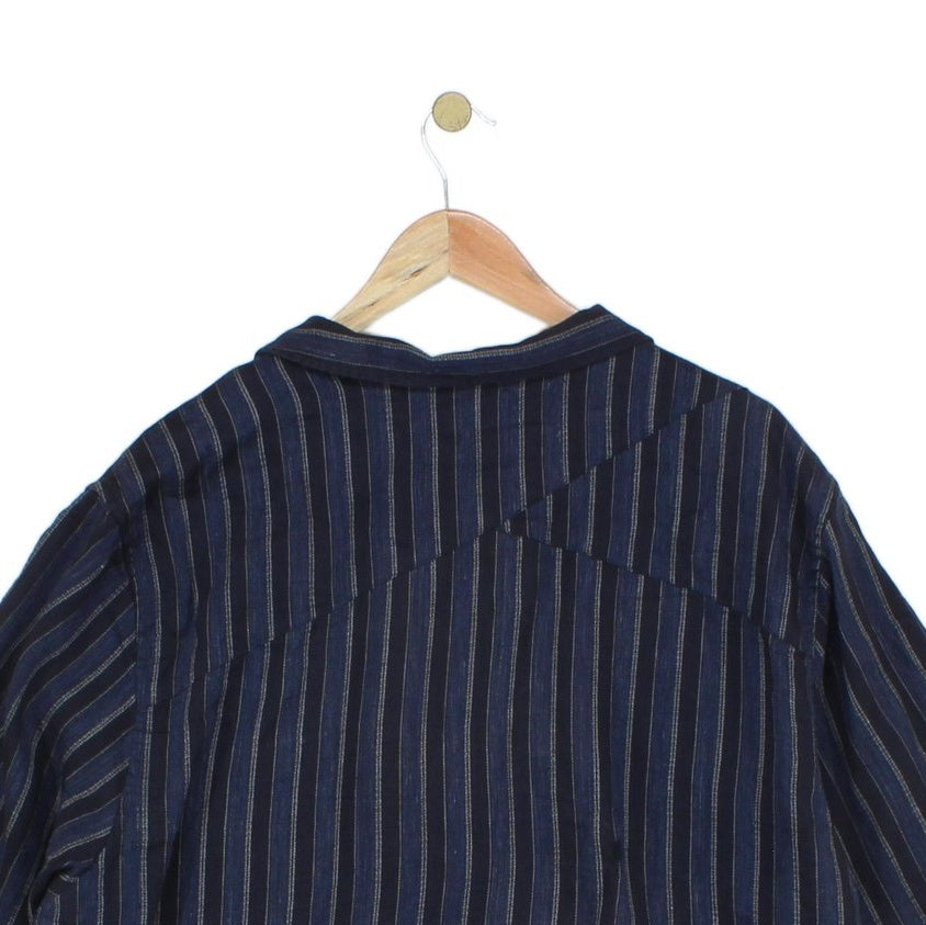 Mens Striped Shirt Relaxed Short Sleeve Linen Cotton
