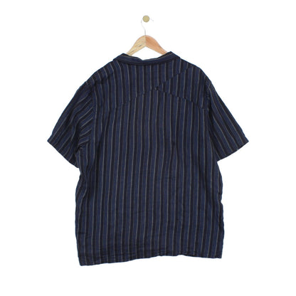 Mens Striped Shirt Relaxed Short Sleeve Linen Cotton