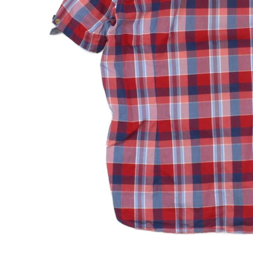 Mens Plaid Shirt Short Sleeve Button Up