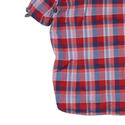 Mens Plaid Shirt Short Sleeve Button Up