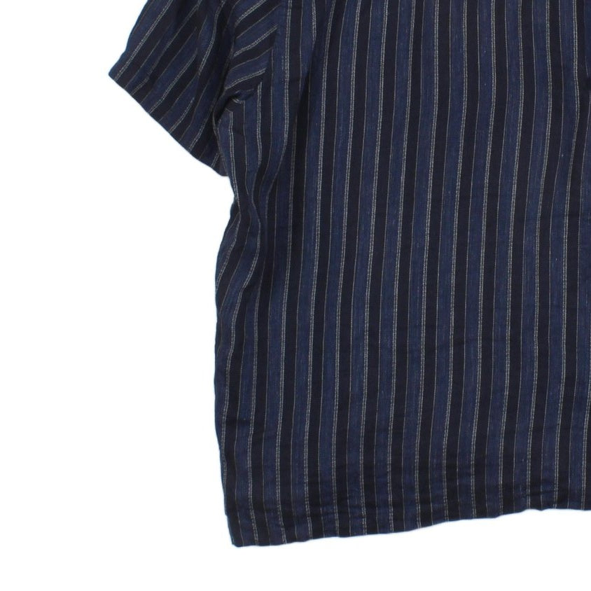 Mens Striped Shirt Relaxed Short Sleeve Linen Cotton