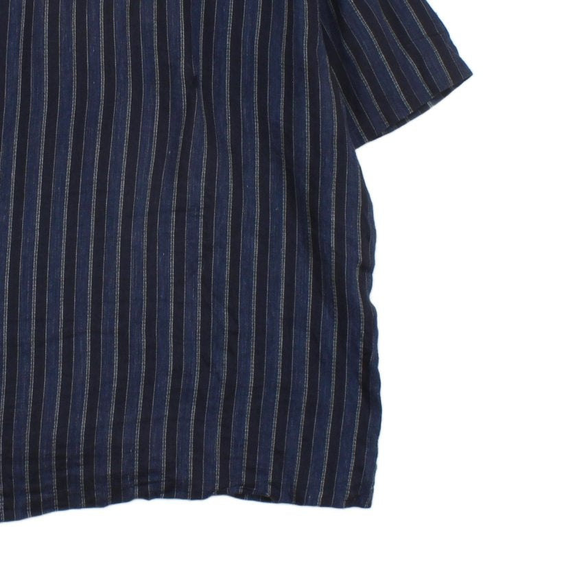Mens Striped Shirt Relaxed Short Sleeve Linen Cotton