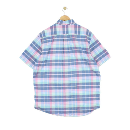 Mens Plaid Shirt Short Sleeve Check