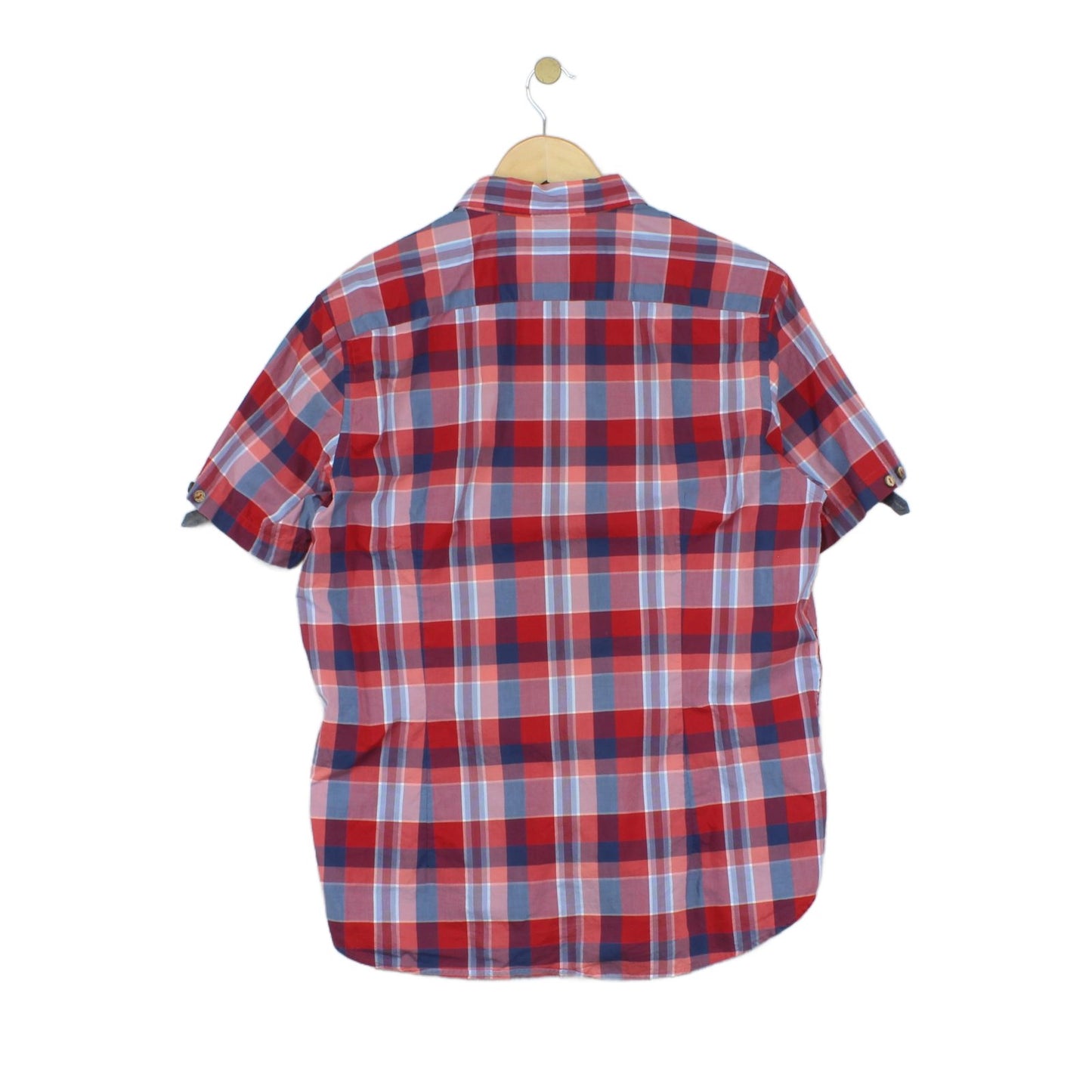 Mens Plaid Shirt Short Sleeve Button Up