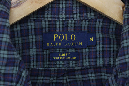Mens Plaid Shirt Stretch Slim Fit Button Down