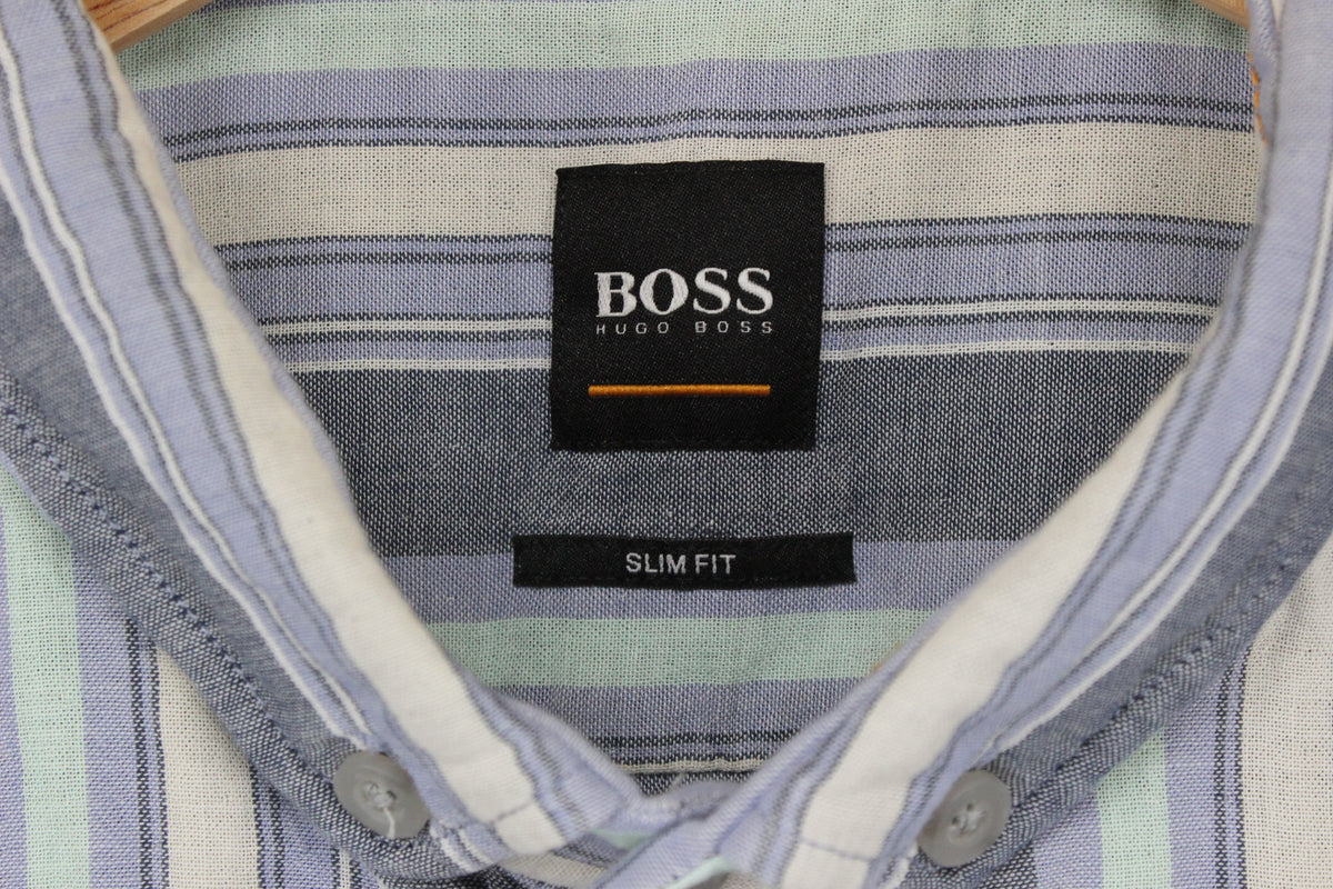 Mens Striped Shirt Slim Fit Short Sleeve
