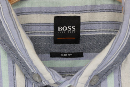 Mens Striped Shirt Slim Fit Short Sleeve