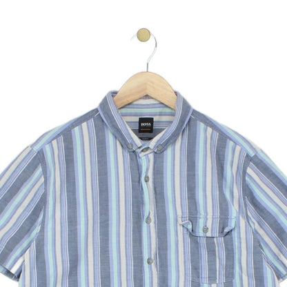 Mens Striped Shirt Slim Fit Short Sleeve