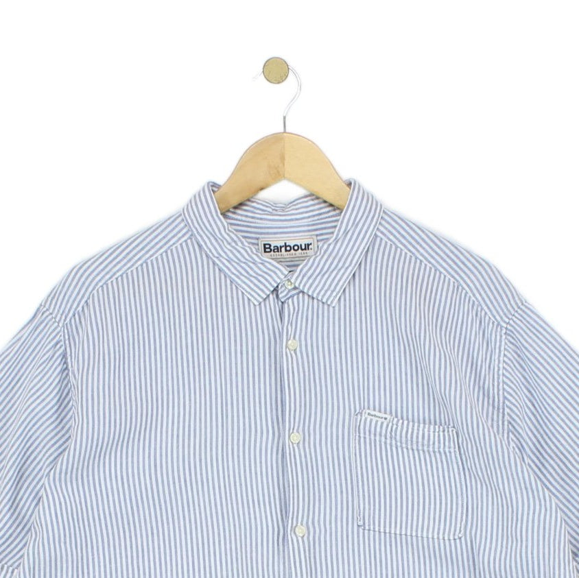 Mens Striped Shirt Short Sleeve Linen Blend