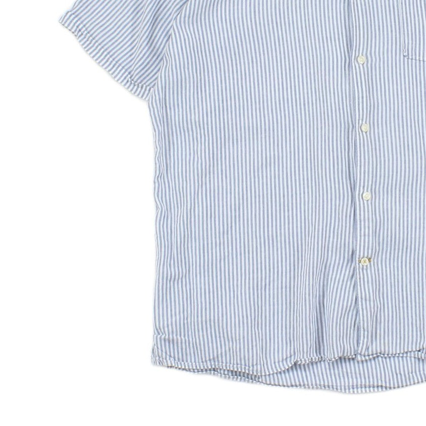 Mens Striped Shirt Short Sleeve Linen Blend