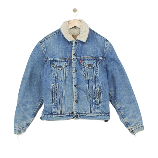 Mens Sherpa Denim Jacket Snap Button Cotton
