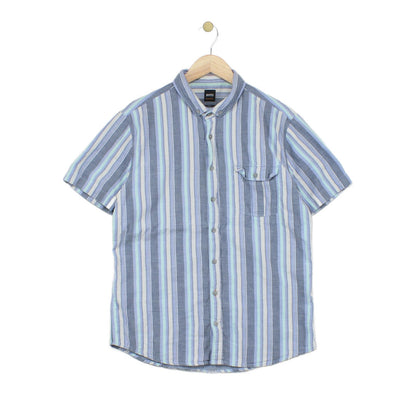 Mens Striped Shirt Slim Fit Short Sleeve