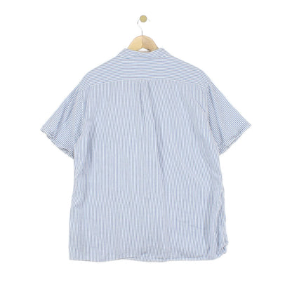 Mens Striped Shirt Short Sleeve Linen Blend