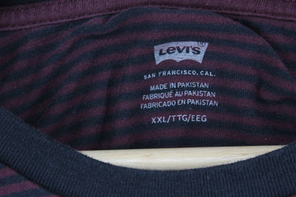 Mens Striped T-Shirt Pocket Crew Neck Short Sleeve