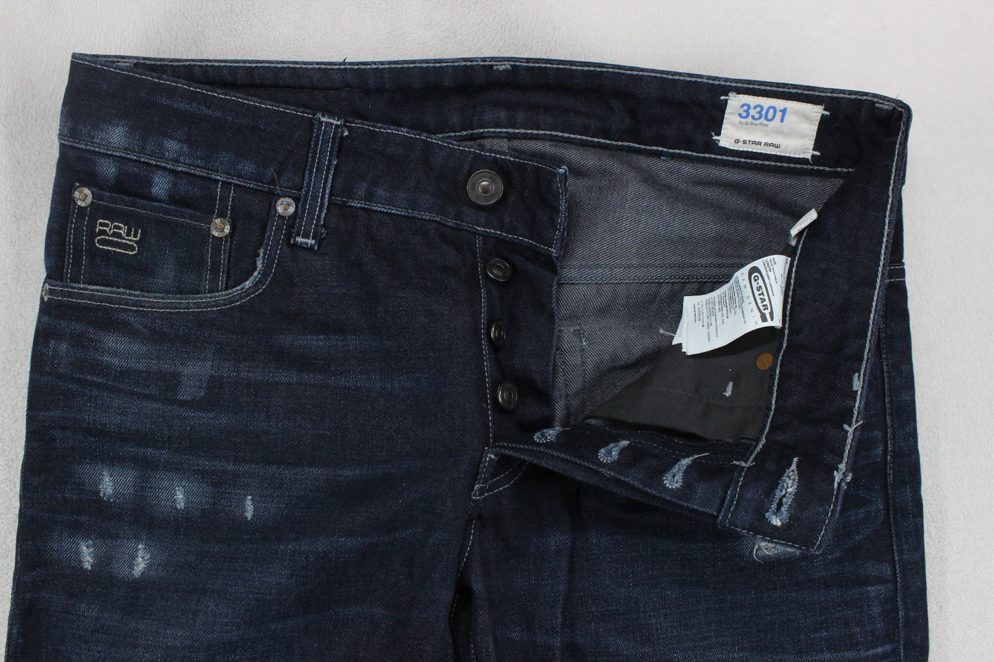 Mens 3301 Jeans Low Tapered Button Fly