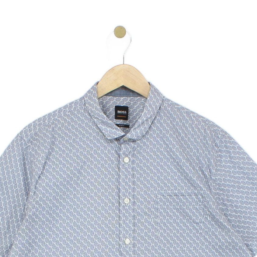Mens Patterned Shirt Short Sleeve Slim Fit Button Up