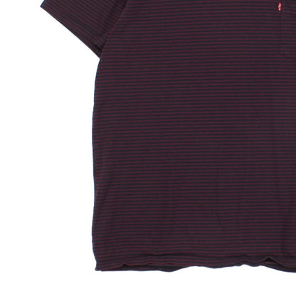 Mens Striped T-Shirt Pocket Crew Neck Short Sleeve