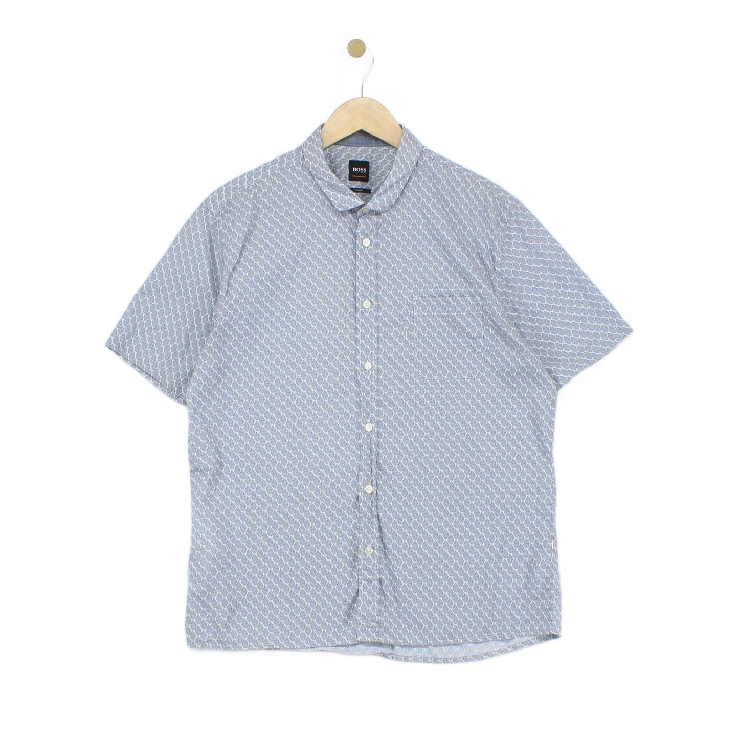 Mens Patterned Shirt Short Sleeve Slim Fit Button Up