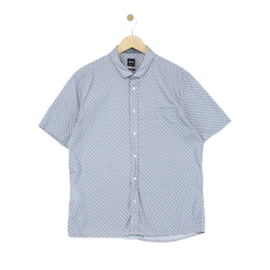 Mens Patterned Shirt Short Sleeve Slim Fit Button Up