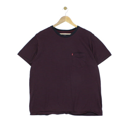 Mens Striped T-Shirt Pocket Crew Neck Short Sleeve