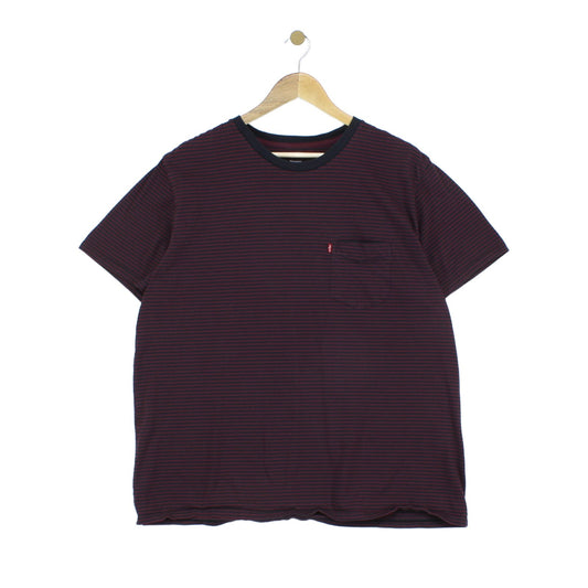 Mens Striped T-Shirt Pocket Crew Neck Short Sleeve