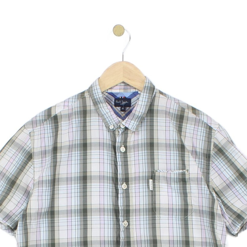 Mens Check Shirt Button Up Short Sleeve