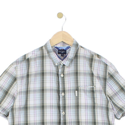Mens Check Shirt Button Up Short Sleeve