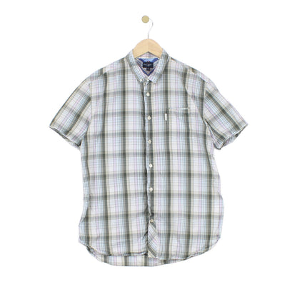 Mens Check Shirt Button Up Short Sleeve