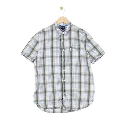Mens Check Shirt Button Up Short Sleeve